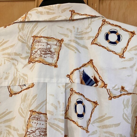 Natural Issue Mens Vintage Hawaiian Sailboat No Wrinkle Shirt Large White SP EXC - Picture 11 of 12
